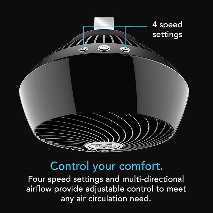Vornado 560 Whole Room Air Circulator, Medium Floor 4 Speeds, Adjustable Tilt, Easy to Clean, Quiet Fan for Home, Office, Bedroom, Black