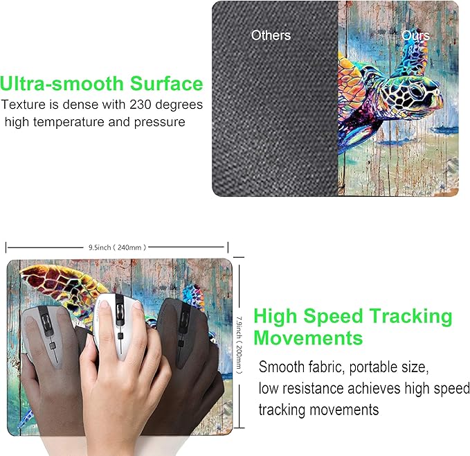Turtle Mouse pad, Personalized Computer Mousepad, Office Decoration Accessories Gift, Non-Slip Rubber Mouse mat for Laptop