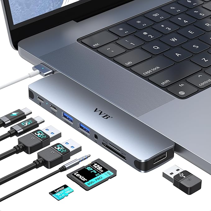 USB C Adapter for MacBook Pro Air M1 M2 M3 2021 2020 2019 13" 15" 16",USB C Hub Mac MacBook Pro Accessories Dongle USB C with 3 USB Ports+SD/TF Card Reader+100W Thunderbolt 3 PD Port+3.5mm Audio