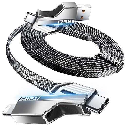 4-in-1 Long USB C Cable 45W 10FT Compatible With Lightning Cable [Fast Charging&Data Transfer] Flat Nylon Braided for iPhone iPad Charger Cord, Multi Charge Wire Combo with L/Type C/USB A Port