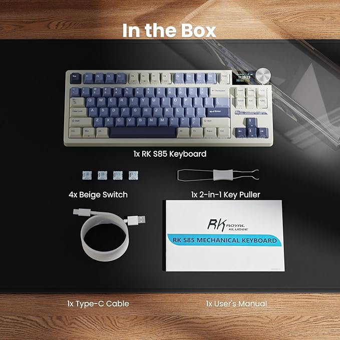 RK ROYAL KLUDGE S85 Wireless Mechanical Keyboard, 85% Wireless TKL Keyboard with Display & Ratchet Knob, Custom Linear Silent Switches, Triple-Mode, 7200mAh Battery, Hot Swappable