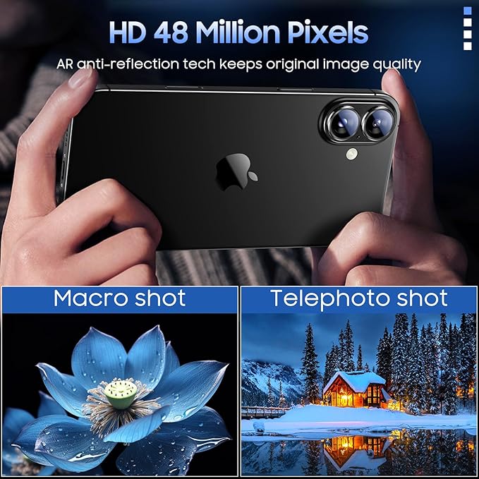 Uyiton Compatible with iPhone 16 / iPhone 16 Plus Camera Lens Protector - [Not Easy to Break][Strong Adsorption][Case-Friendly] Metal Tempered Glass Rear Camera Screen Cover - Black Titanium