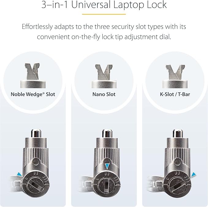 StarTech.com 25-Pack Universal Laptop Lock 6.6ft (2m), Keyed Alike Security Cable, Compatible with Noble Wedge/Nano/K-Slot, TAA