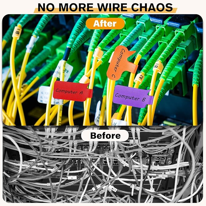 36Pcs Large Cable Labels - 8 Colors Reusable Write-On Wire Tags, Wire Identification Labels for Electronics, with 40Pcs Label Stickers, Cable Management for Home/Office, Rectangle & Oval