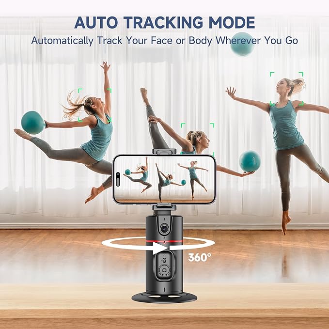 Auto Face Tracking Tripod, No App, Smart Shooting Phone Holder with Remote, 360° Rotation Body Phone Camera Mount with Phone Holder Body Smart Tracking Tripod for Vlog/TIK Tok, Rechargeable Battery