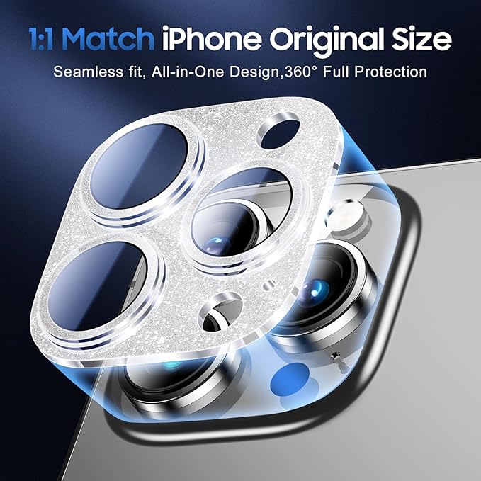 UniqueMe 3 Packs Compatible for iPhone 13 Pro Max/iPhone 13 Pro Camera Lens Protector Acrylic [Not Glass],[Case Friendly][Scratch-Resistant][Night Shooting Mode]-Glitter Silver