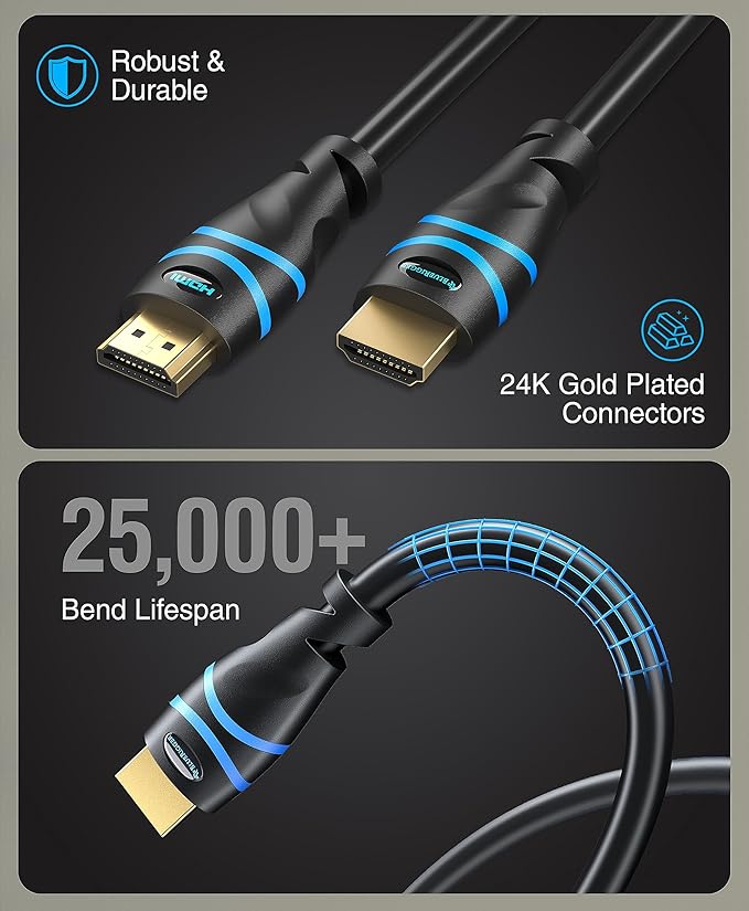BlueRigger 8K HDMI Cable (3FT - 2 Pack, 8K 60Hz HDR, 4K 120Hz, High Speed 48Gbps with Ethernet, eARC, 3D, HDCP 2.3) - Compatible with PS5, Xbox, Roku, Apple TV, Switch, PC