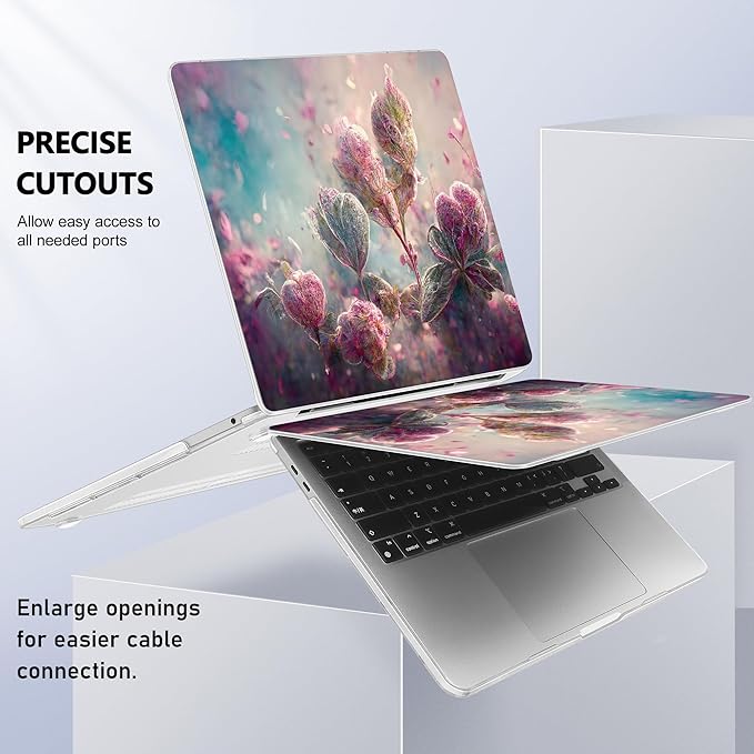 Case for MacBook Pro 13 inch with/Without Touch Bar (2016-2022, M2 A2338 M1 A2289 A2251 A2159 A1989 A1706 A1708), Hard Shell + Keyboard Cover + Dust Plug - Flowers