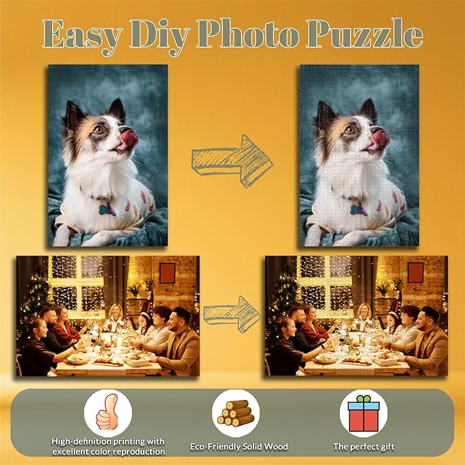 Custom Puzzle, Personalized Puzzle for Photos, Customized Puzzle 120/200/300/500/1000/1500 Pieces for Family, Christmas, Pet, Birthday, Wedding Gift