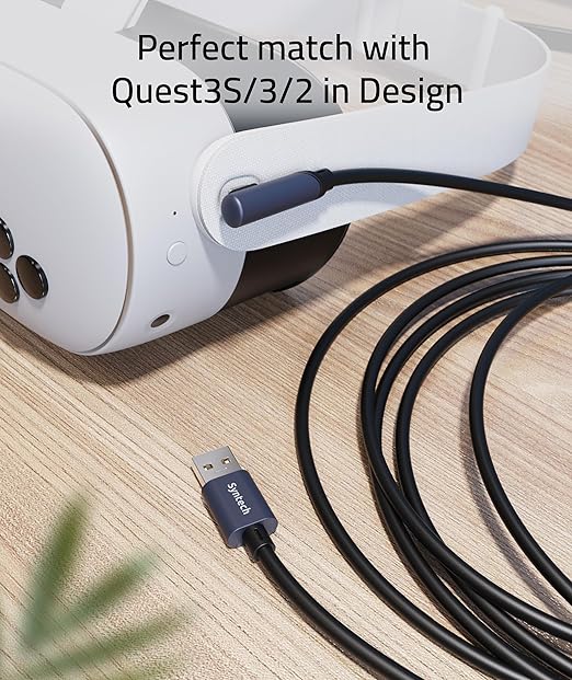 Syntech Link Cable 10 FT Compatible with Oculus/Meta Quest 3/Meta Quest 3S, Quest2/Pro/Pico 4/Ultra Accessories and PC/SteamVR, High Speed PC Data Transfer, USB 3.0 to USB Cable for VR Headset, Black