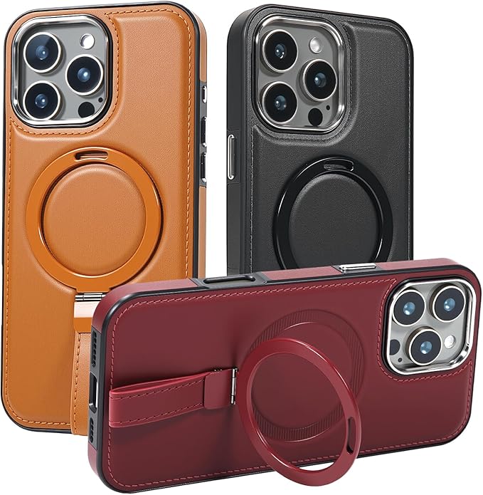 Leather Case, Suitable for iPhone 15 Pro Max Case, Invisible Magnetic Design, Equipped with a Lanyard and Foldable Stand, Black, Yellow and red (Red, iPhone 15 Pro Max)