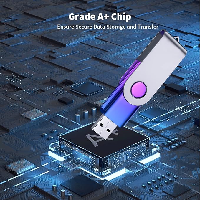 ABLAZE 4GB Flash Drive 2 Pack, USB 2.0 Thumb Drives with Lanyards Swivel USB Memory Stick 4GB（Green and Purple