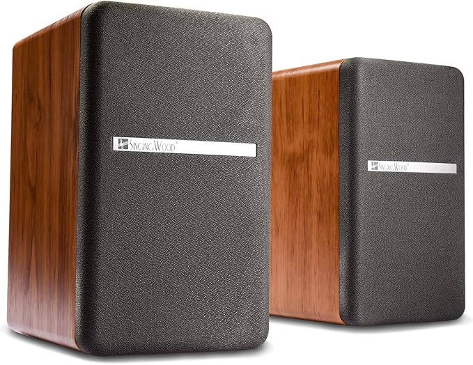 SINGING WOOD BT25 (2024 Version) Bluetooth Active Bookshelf Speakers for with Optical Aux inputs Subwoofer Line Out for PC, TVs, Turntable, Wooden Enclosure,80W - Beach Wood
