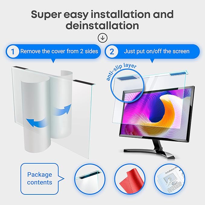 VINTEZ Blue Light Screen Protector for 24 Inch Computer Monitor and Laptop – Anti-UV Blue Light Blocking Film for Desktop PC, Eye Protection Filter, 21.2" x 12.6", 2 Pack