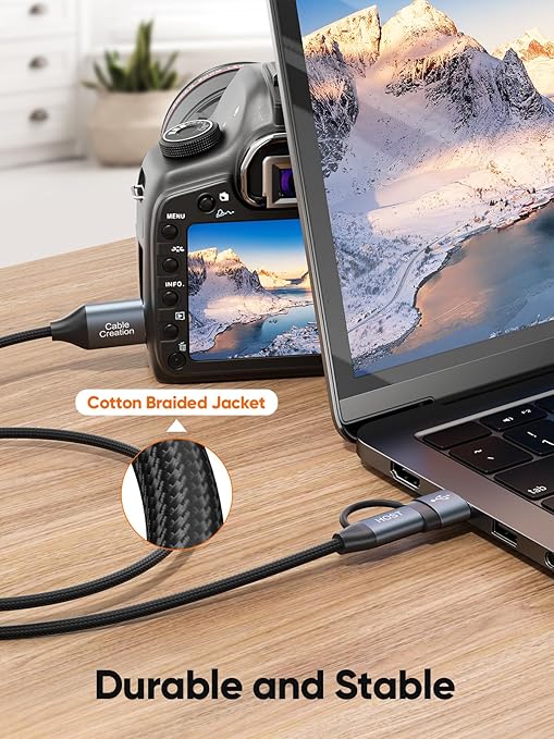 CableCreation 4FT USB C Hard Drive Cable, 5Gbps USB A/C to Micro B, Compatible with iPhone 15/16 Series, WD, Seagate External Hard Drive, Camera, Grey