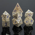 Silver Metal Hollow DND Dice Set (Cleric) Metallic Luster Maze Design with Storage Box - Balanced Weight 7 Piece Zinc Alloy, Designed for Dungeons and Dragons DM and Player RPG Accessories