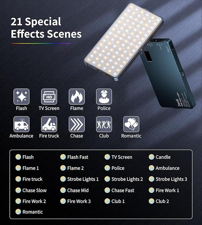 Selfie Camera Phone Light with Metal Hotshoe & Clip, CRI 96+ 2500K-9900K Rechargeable RGB Video Light for Laptops, Cameras, Selfie, Video Conference, TikTok Live Streaming, Filming