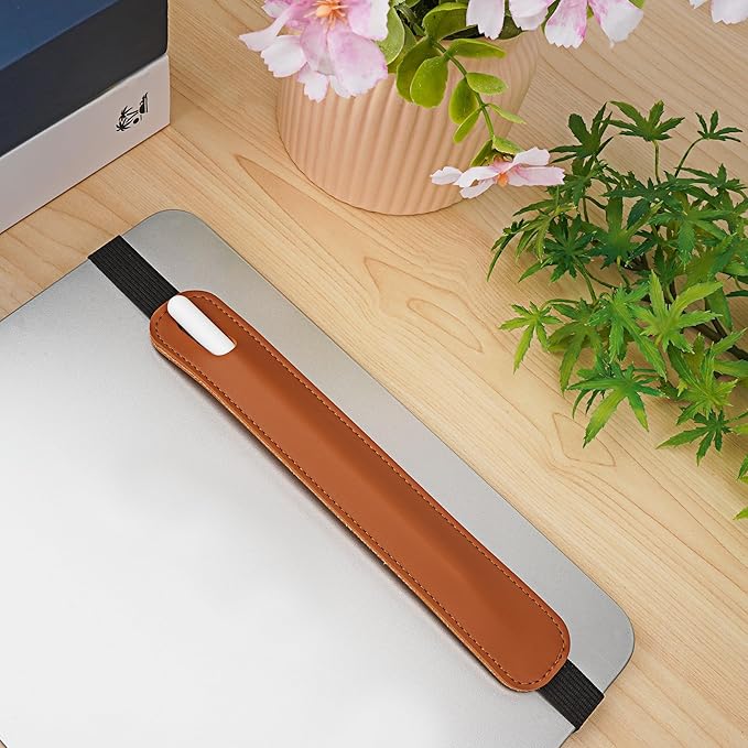 Vegan Leather Elastic Band Stylus Holder, Capacitive Pen Case for Tablets - Fits Most Capacitive Pens & Pencils(Brown)
