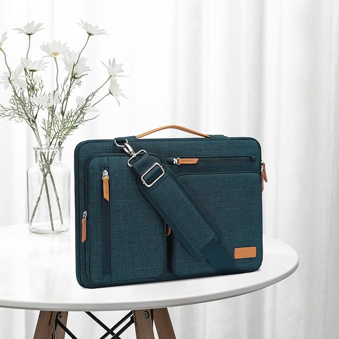 MOSISO 360 Protective Laptop Shoulder Bag,17-17.3 inch Computer Bag Compatible with MacBook, HP, Dell, Lenovo, Asus Notebook,Side Open Messenger Bag with 4 Zipper Pockets&Handle, Teal Green