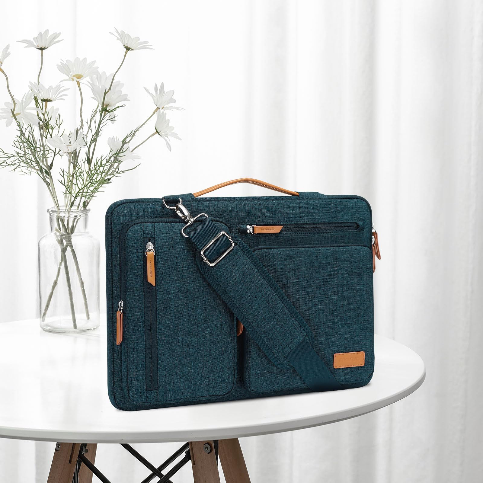 MOSISO 360 Protective Laptop Shoulder Bag,17-17.3 inch Computer Bag Compatible with MacBook, HP, Dell, Lenovo, Asus Notebook,Side Open Messenger Bag with 4 Zipper Pockets&Handle, Teal Green