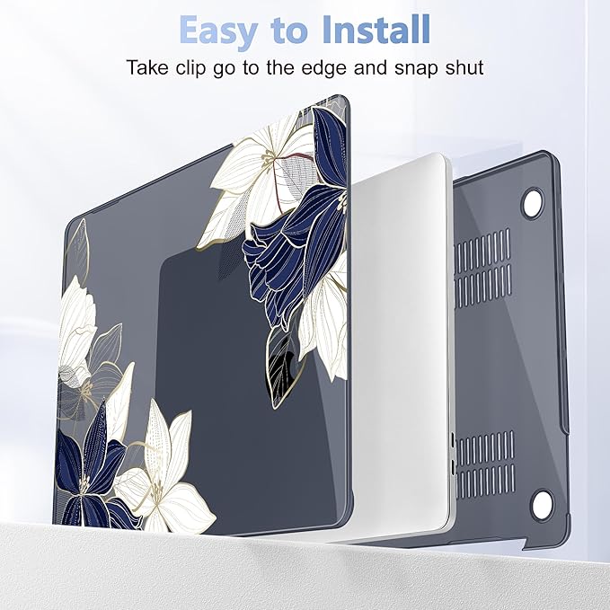 May Chen Case for MacBook Pro 13 inch M2 2023,2022,2021,2020 A2338 M1 A2251 A2289, Plastic Hard Shell Case for MacBook Pro 13" with Touch Bar Fits Touch ID, Elegant Flower