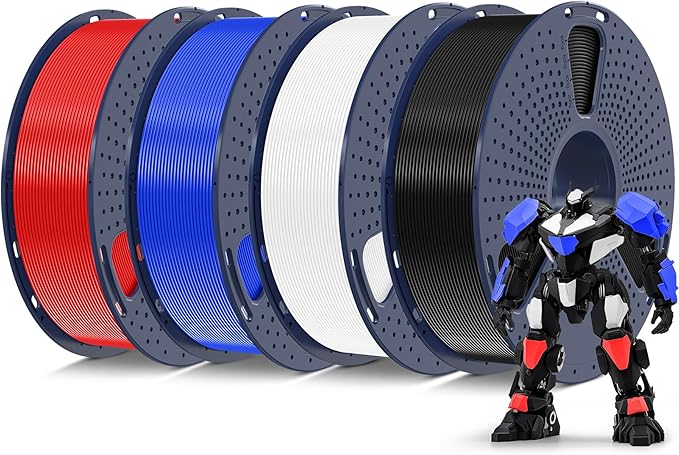SUNLU PETG Filament 1.75mm 4KG Bundle, Less Stringing and Good Layer Adhesion, Individually Vacuum Packed, 3D Printer Filament 4kg, 1kg per Spool, Pack of 4, 4 Colors, Black+White+Blue+Red