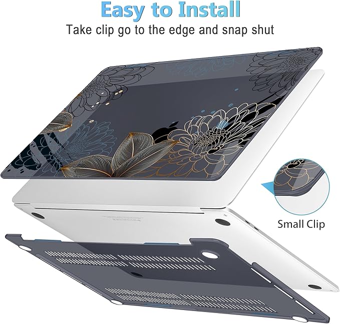 Mektron for MacBook Air 13 Case A1466/A1369 (2010-2017 Release), Snap-on Plastic Hard Shell Cover for MacBook Air 13.3 inch with Keyboard Cover, Line Chrysanthemums