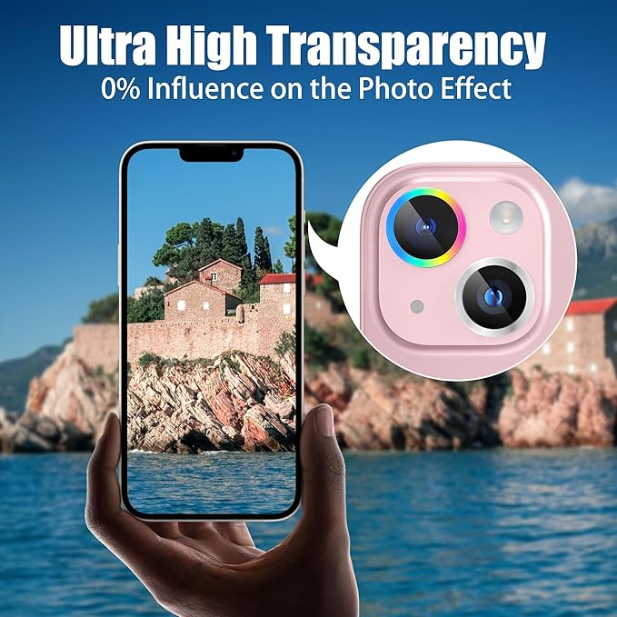 AGVEE 3+3 6 Pack for iPhone 15 6.1" / 15 Plus 6.7" Camera Lens Cover Protector, Metal Ring 9H Tempered HD Glass Camera Cover Protector Film, Silver