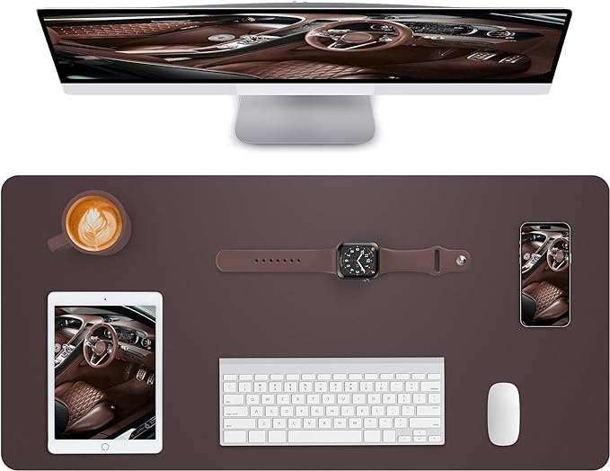 Leather Desk Pad Blotter,Mouse Pad,Office Desk Mat, Non-Slip PU Leather Desk mat,Large Desk mat,Waterproof Keyboard mat for Office/Home/Decor (Coffee,35" x 17")