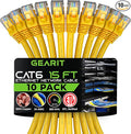 GearIT Cat 6 Ethernet Cable (10-Pack 15 Feet) Cat6 Network Patch, 10Gbps, RJ45, Snagless Cord, Gold-Plated Connectors, Internet for PC, TV, Tablet, Router, Printer, Servers, IT Data Center - Yellow