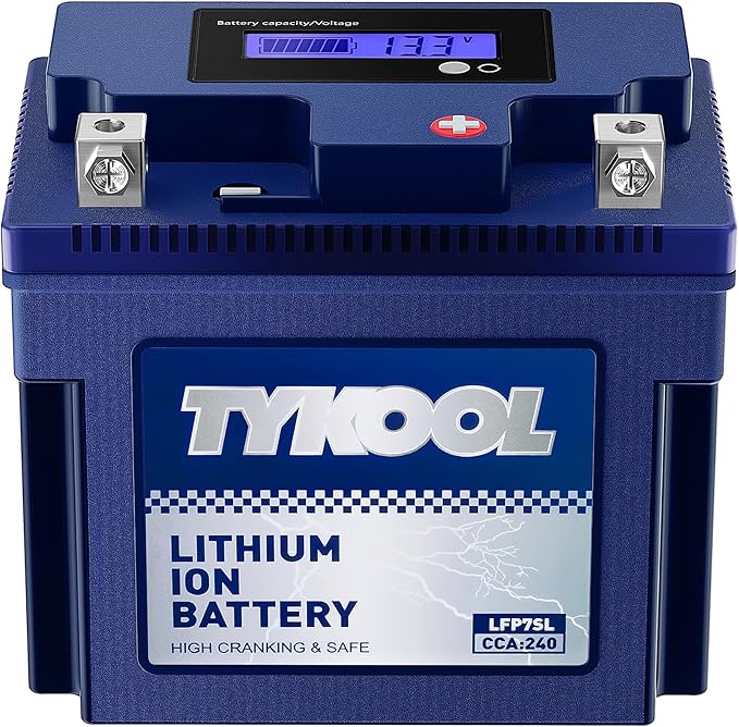 TYKOOL YTZ7S / YTX7L Lithium LiFePO4 Motorcycle Battery, 12 V 4 Ah,240 CCA,Built in BMS, Powersports Battery, for ATV,UTV,Jet Ski,Personal Watercraft,Snowmobile,Quad,Riding Lawn Mower, Tractors