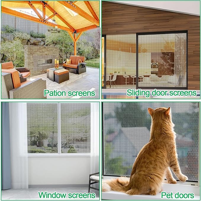QWR Pet Proof Window Screen Replacement,39''x 360'' Heavy Duty High Hardness Vinyl Coated Wire-Like Mesh,Cat Resistant Screen Mesh for Sliding Screen Door,Patio,Windows(Rolled Package)