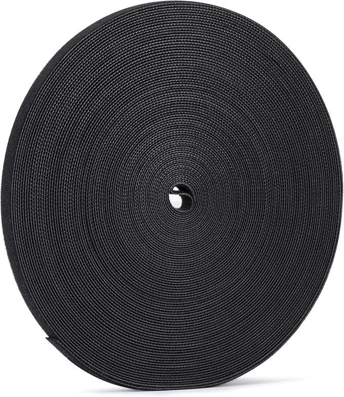 1/2 inch Reusable Fastening Tape Cable Ties Double-Sided Hook-and-Loop Cable Management Tape (Black 25 Yards)