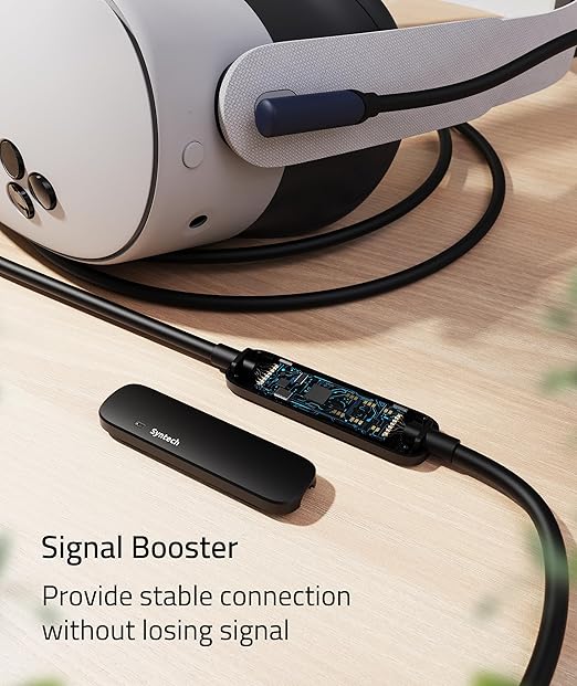Syntech Link Cable 26 FT with Signal Booster Compatible with Meta/Oculus Quest 3, Quest2/Pro/Pico4 Accessories and PC/SteamVR, High Speed Data Transfer, USB 3.0 to USB C Cable for VR Headset, Black