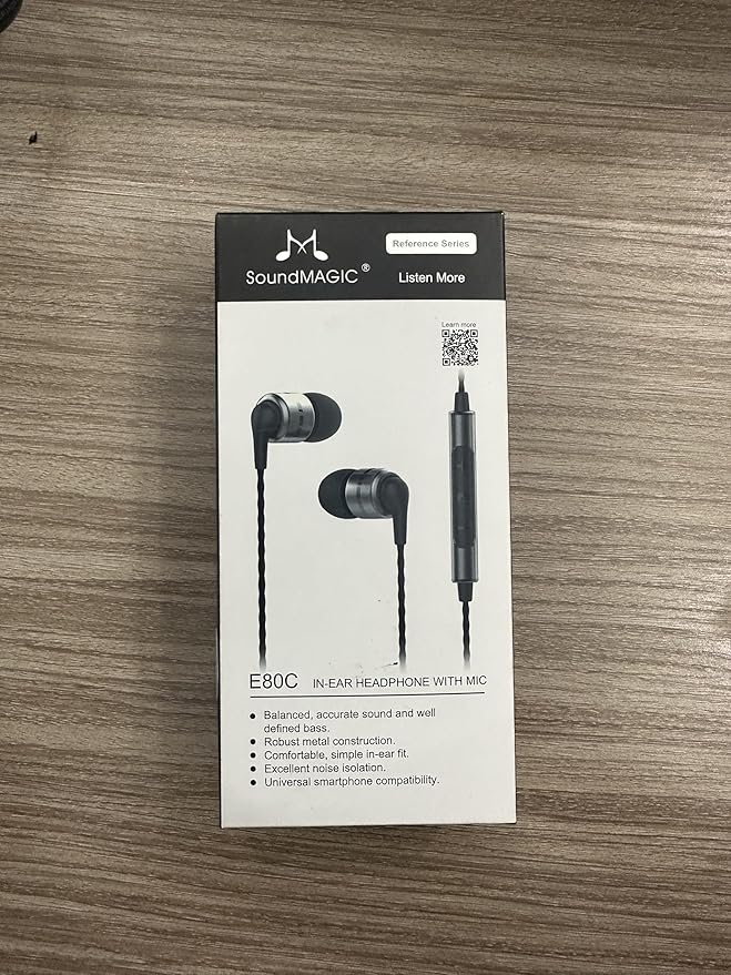 SoundMAGIC E80C Wired Earbuds with Microphone HiFi Stereo Earphones Noise Isolating in Ear Headphones Comfortable Fit Super Bass for Audiophile Gunmetal