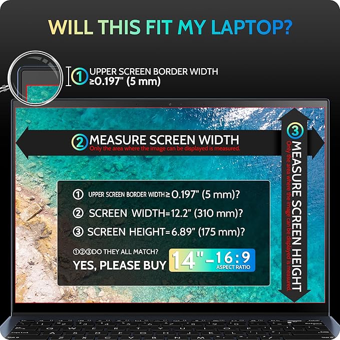 Magnetic Laptop Privacy Screen 14 inch for 16:9 Computer Monitor, 14" Removable Anti Glare Protector Blue Light Filter Shield Compatible with Lenovo Hp Dell Acer Asus Thinkpad Envy Xps
