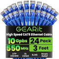 GearIT Cat 6 Ethernet Cable Pack - 24-Pack 3 ft Cat6 Ethernet Patch Cables | RJ45 Network Patch Cable, 10 Gbps Snagless Gold-Plated Connectors - Ethernet Cable Cat 6 for PC, TV, Router - Blue