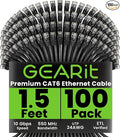 GEARit Cat 6 Ethernet Cable (100-Pack 1.5 Feet) Cat6 Network Patch, 10Gbps, RJ45, Snagless Cord, Gold-Plated Connectors, Internet for PC, TV, Tablet, Router, Printer, Servers, IT Data Center - Black