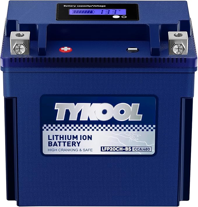 TYKOOL YTX20CH-BS Lithium LiFePO4 Motorcycle Battery, 12V 8Ah, 480CCA, Built in BMS, Powersports Battery,for ATV,UTV,Jet Skis, Snowmobiles, Scooters