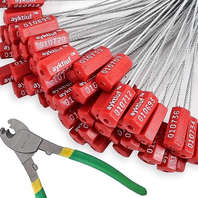 600 Pieces Security Cable Seals, Metal Number security tags for Truck, Trailers, Cargo, Containers, Vans, Oil Tank, Milk Vehicle (Red, 600 Pack)