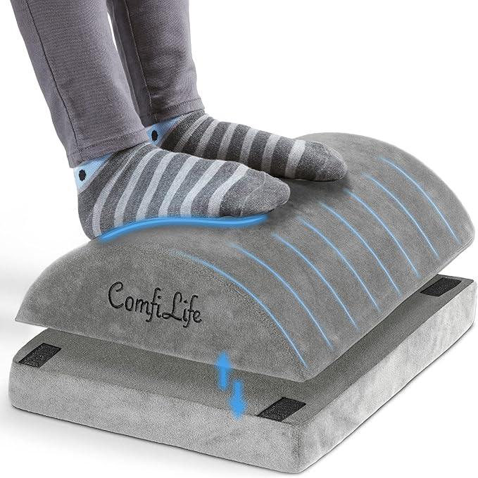 ComfiLife Foot Rest for Under Desk at Work – Adjustable Height Memory Foam Foot Stool for Under Desk, Office Chair & Gaming Chair – Ergonomic Footrest for Back & Hip Pain Relief (Gray)