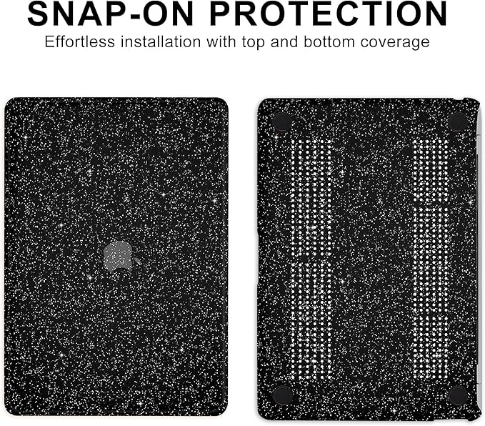 Compatible with MacBook Air 13 inch Case 2021 2020 2019 2018 A2337 M1 A2179 A1932 Touch ID, Glitter Smooth Leather Hard Shell + Keyboard Cover for MacBook Air 13.3 inch Case, Shining Black
