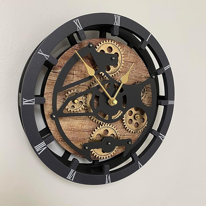 ImprovingLife The Gears Clock Desk Clock 10 inches with Real Moving Gears Convertible into Wall Clock (Vintage Brown)