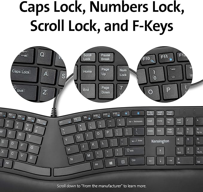 Kensington Pro Fit Ergonomic Wired Keyboard- Black (K75400US)