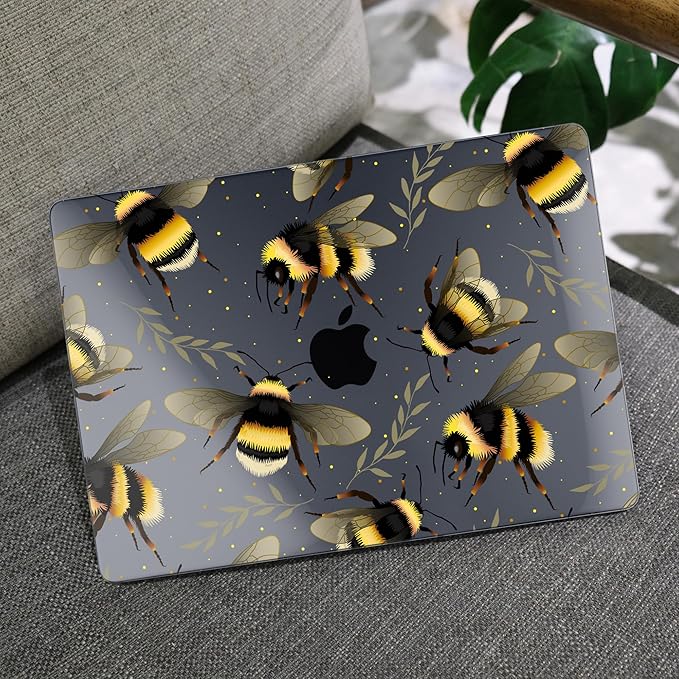 MEEgoodo for MacBook Air 13.3 inch Case 2021 2020 2019 2018 A2337 M1 A2179 A1932, Laptop Shell with Keyboard Webcam Cover & Trackpad Film & Type C Adapter for MacBook Air M1, Bumblebee & Leaves