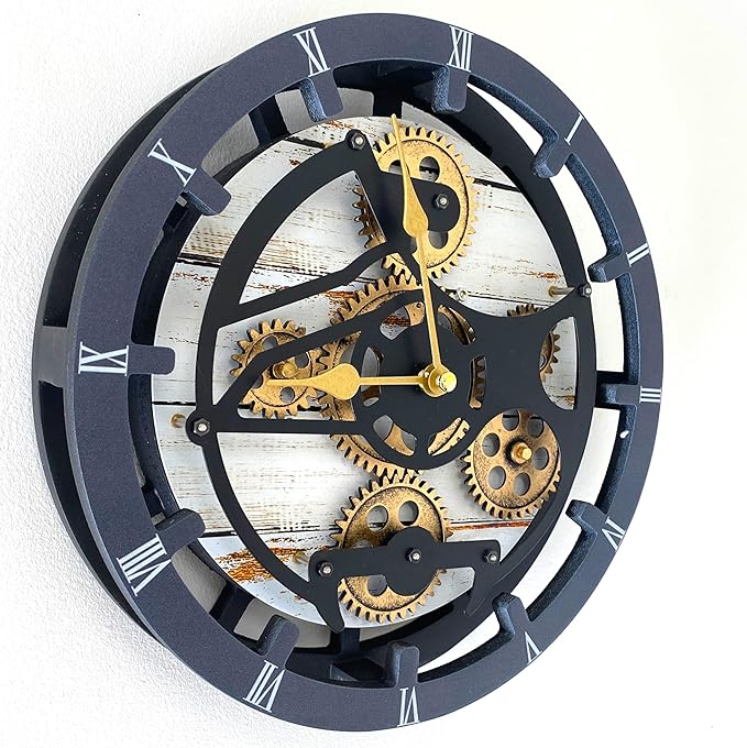 ImprovingLife The Gears Clock Desk Clock 10 inches with Real Moving Gears Convertible into Wall Clock (Desert Beige)