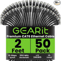 GEARit Cat 6 Ethernet Cable (50-Pack 2 Feet) Cat6 Network Patch, 10Gbps, RJ45, Snagless Cord, Gold-Plated Connectors, Internet for PC, TV, Tablet, Router, Printer, Servers, IT Data Center - Black
