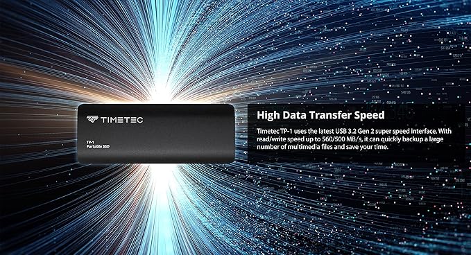 Timetec 2TB Portable External SSD USB3.2 Gen2 Type C Up to 550MB/s Ultra-Light Aluminum Mini External Solid State Drive with USB C to A Cable/USB A to C Adapter for Desktops/Laptop/Mac/Mobile - Black