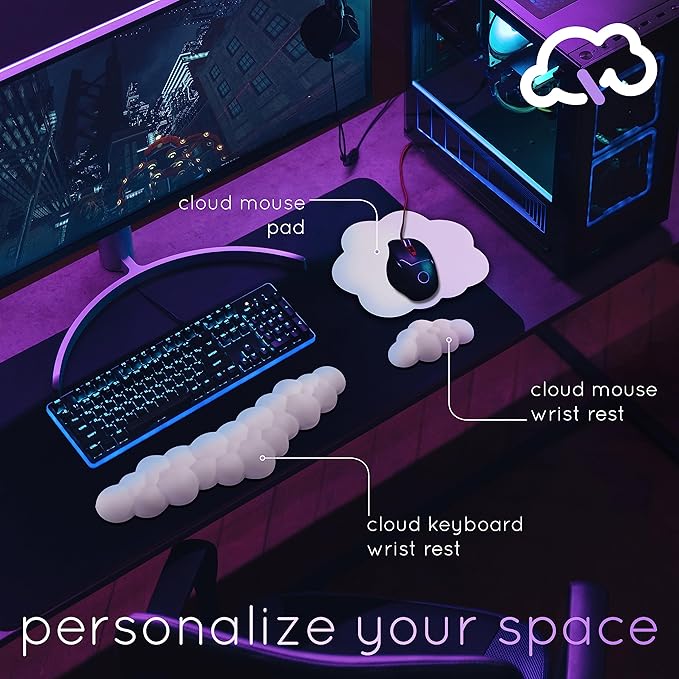 Qloud Cloud Wrist Rest Keyboard Wrist Rest for Computer Keyboard Pad, Cloud Keyboard Wrist Rest, Wrist Pad for Keyboard, Memory Foam, Non Slip Base, Comes with Mouse Pad - Pastel Pink