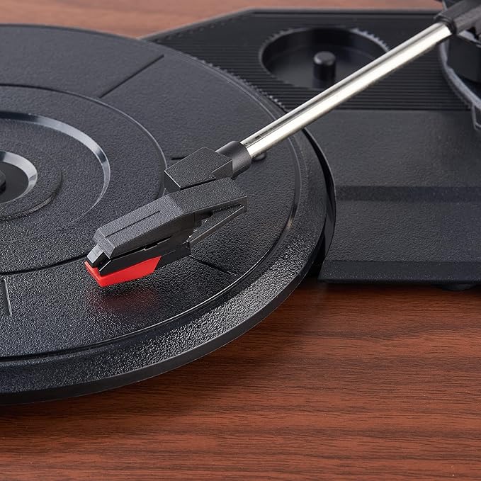 Amazon Basics Desktop Turntable Vinyl Record Player with Bluetooth and Built-in Speakers, 3-Speed, Black